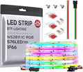 BTF-LIGHTING FCOB IP66 WS2811 IC RGB COB LED Strip 24FT DC24V 576LED/m Flexible High Density Color Chasing Uniform Light 16IC/m 10mm Width for Indoor Lighting Project(No Adapter or Controller)
