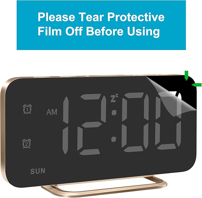 Slim LED Digital Alarm Clock, Mirror Surface for Makeup, with Diming, Large Display, Easy Setting, USB Ports, Modern Decor for Bedroom, Desk, Christmas, Birthday Idea Gift for Women, Sister, Mom, Pink
