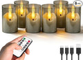 Rechargeable Gray Acrylic Flameless Tea Light 1.7"x2.5" with Remote Control & Timer, Flickering Warm White LED Votive Candles for Home, Wedding, Holiday Decor (Pack of 6)