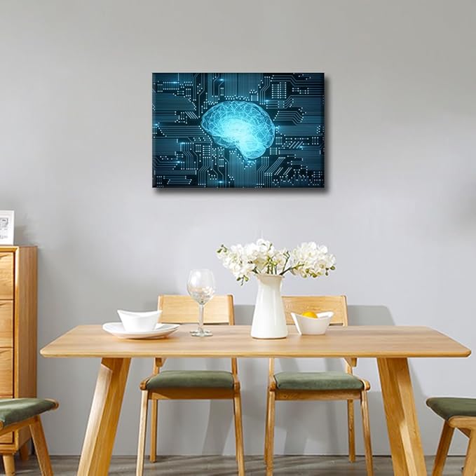 TUMOVO Wall Art for Living Room Artificial Intelligence Brain Canvas Wall Art Technology Digital Art Contemporary Wall Art Posters Modern Artwork Ready to Hang for Bedroom Office, 18x12in