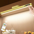 Hapfish Motion Sensor LED Light Bar Indoor, Rechargeable Under Cabinet Lighting Wireless, Magnetic Battery Powered Operated Wall Strip Lights with Remote Control for Picture Mirror Closet Room –Gold