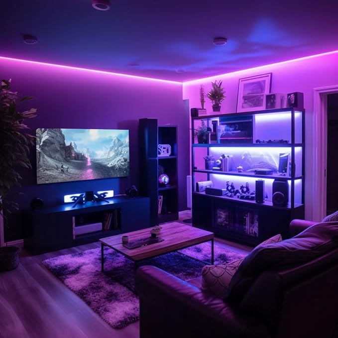 LED Strip Lights 24V COB LED Purple Super Bright LED16.4ft Dotless High Density 14W/m, 8mm Width Cuttable Flexible for Home DIY led Purple Commercial Decoration Projects (No Power Supply)