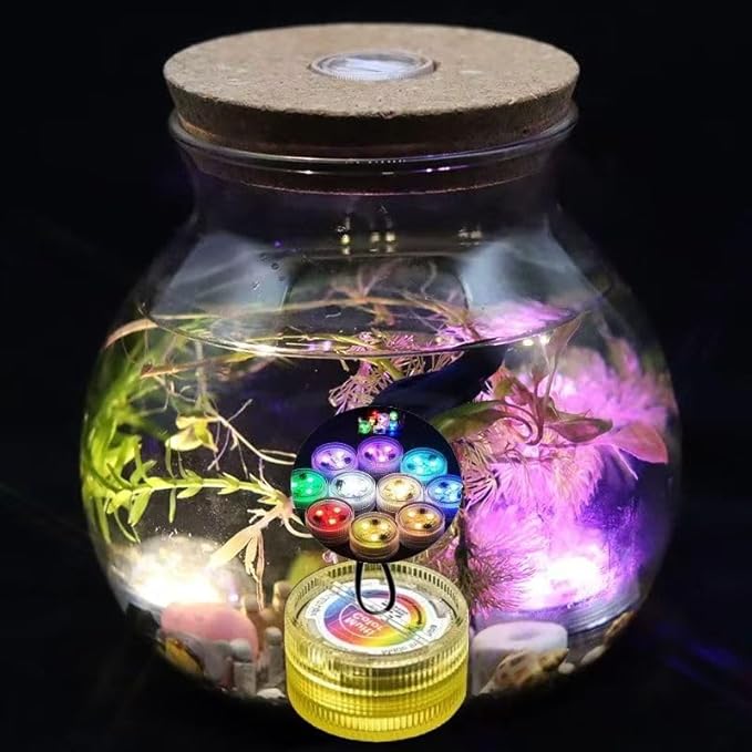 KEMANI Mini Submersible Led Lights, 5pcs Small Underwater Tea Lights Candles Waterproof with Remote Battery Operated, RGB Multicolor Changing for Wedding Home Party Festival Decoration