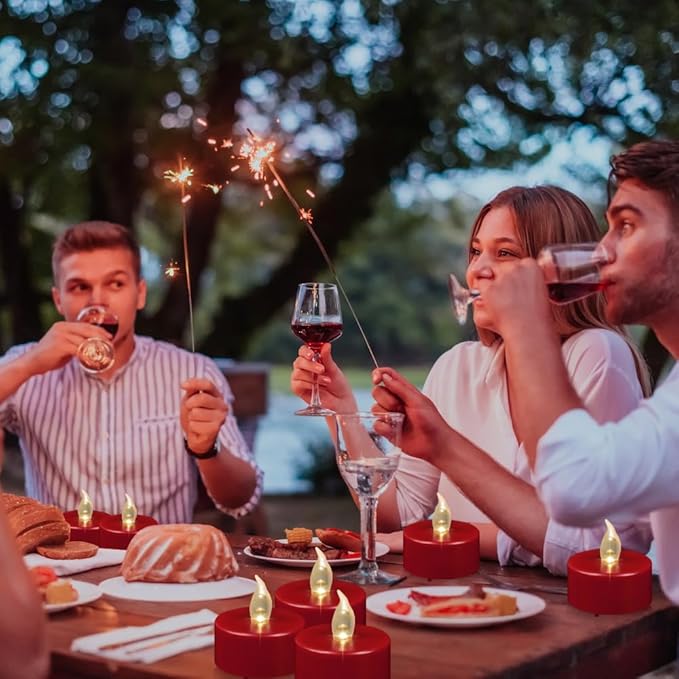 Flameless LED Tea Lights Candles, Battery Operated Flickering Fake Candles Bulk,50 Pack Powered Votive Electric Tealights Long Lasting 200H+ Bright Red Lamp for Seasonal and Festive Decoration