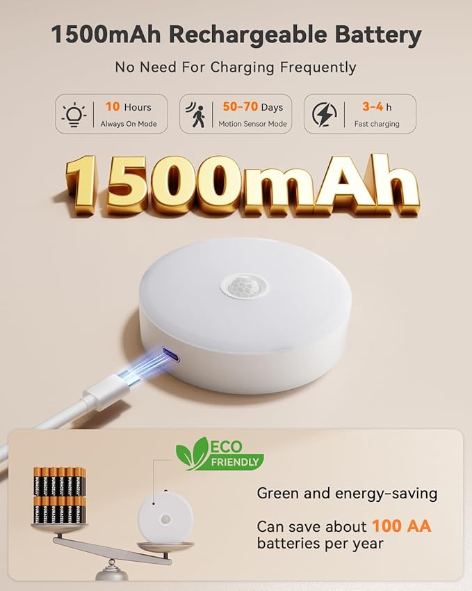 Puck Lights with Remote, Rechargeable Under Cabinet Lighting, 3 Color Temps, 12 RGB Color LED Motion Sensor Lights Wireless, Dimmable Tap Lights for Closet, Kitchen, Shelf, Stair, 4 Pack