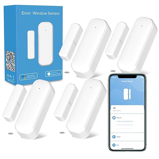 WiFi Door and Window Sensor, Smart Home Security Alert System, 2.4G Wireless, Compatible with Alexa, Google Home, Tuya Smart Devices
