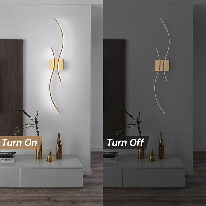CANEOE Modern Wall Sconce, 39Inch Gold LED Wall Light Fixtures,6000K Bathroom Vanity Light Fixtures Over Mirror Indoor Bedroom Wall Lamps for Living Room Hallway Sconces Lighting