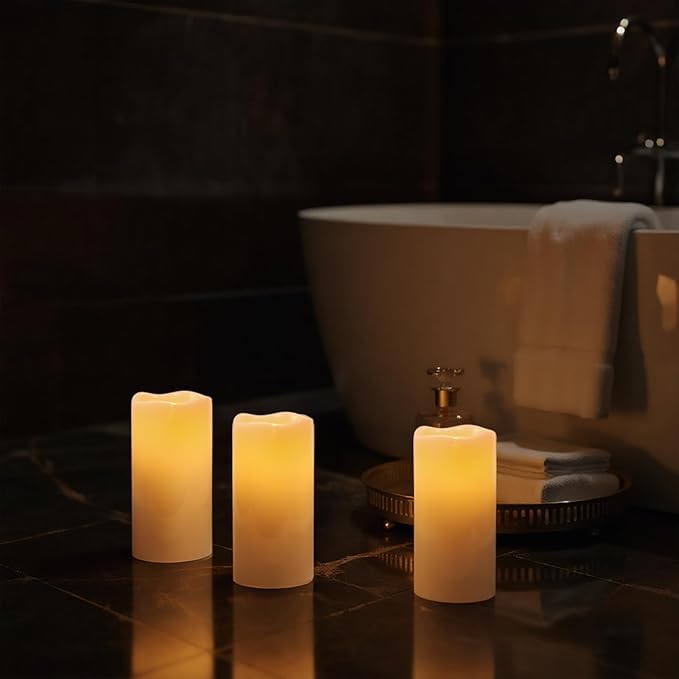 Outdoor Candles Waterproof, 8” x 4” Large Battery Operated Candles with Remote Timer, Pillar Flameless Outdoor Candle Flickering for Lartern Porch Patio Gardern Decor(Set of 2)