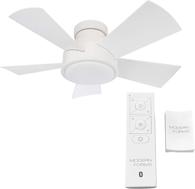 Vox Indoor and Outdoor 5-Blade Smart Flush Mount Ceiling Fan 38in Matte White with 3500K LED Light Kit and Remote Control