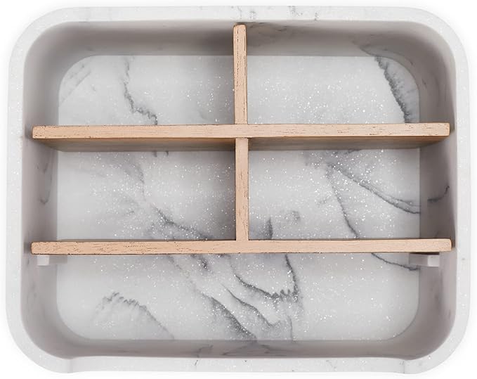 Remote Control Holder with Removable Wood Compartments for Media Devices, Desktop Stationery, and Bedside Nightstands,White