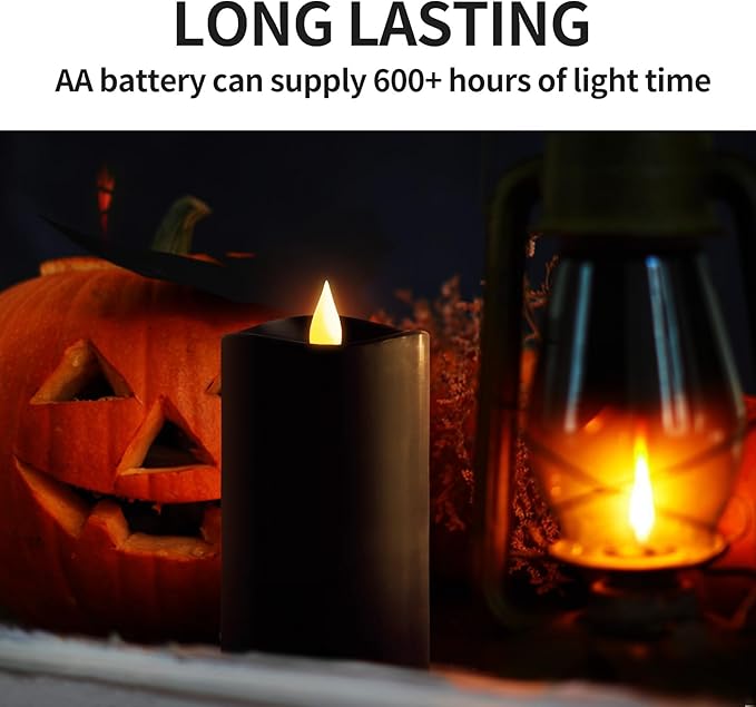 3x5 Flickering Flameless Candles Set of 1, 2AA Battery Life 600 Hours Battery Candles Flickering with Timer,5 inch Flameless Candles with Remote for Christmas Decorations Indoor/Outdoor, Black
