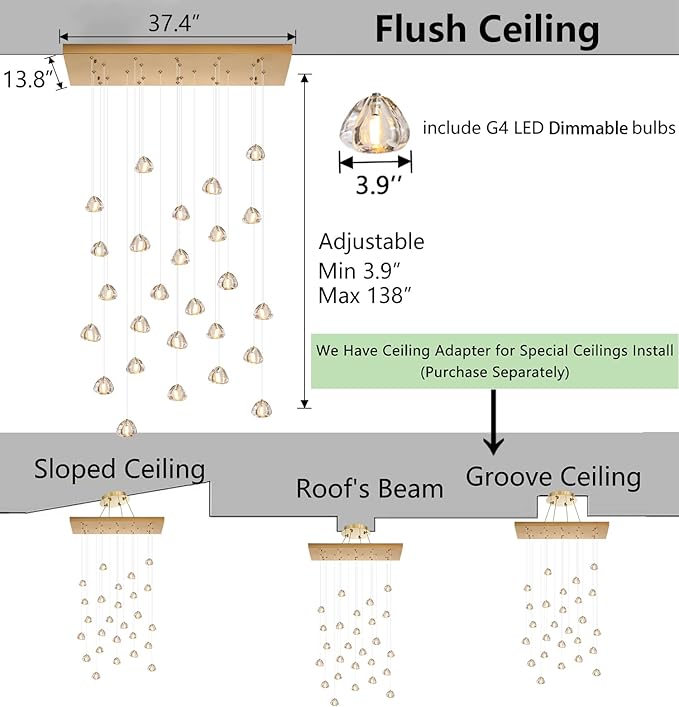 LED Rectangular Chandeliers for Living Room Dining Room Light Dimmable High Ceiling Pendant Lights Fixtures Lighting 26-Lights for Foyer Entryway Lighting Antique Gold