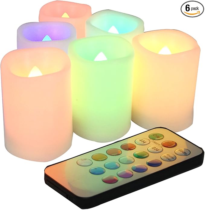 CANDLE CHOICE Color Changing Battery Operated Flameless Votive Candles with Remote Timer Realistic Flickering Fake Electric Multicolor LED Lights for Wedding Christmas Decorations Battery Incl. 6 Pack