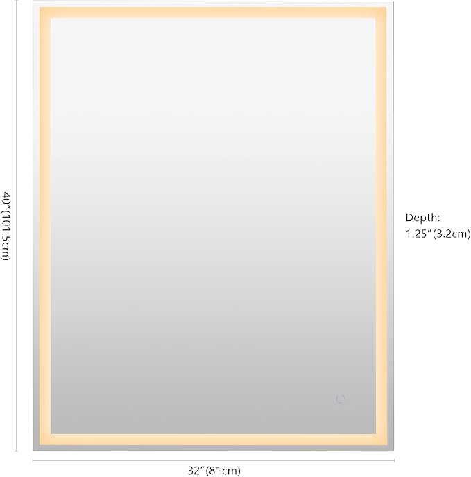 JONATHAN Y MIR100A-3240 Pax 32 in. W x 40 in. H Large Rectangular Frameless Antifog Front/Back-Lit Wall Bathroom Vanity Mirror with Smart Touch