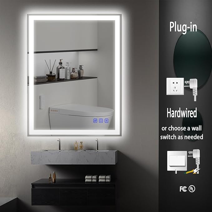 36"x24" LED Bathroom Mirror with Lights – Front & Backlit Vanity Mirror, Stepless Dimmable, Adjustable Warm White/Natural/Daylight, Anti-Fog, Shatterproof, Memory Function