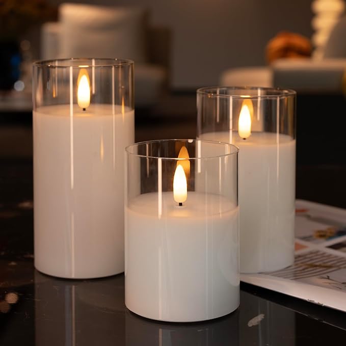 Color Changing Flameless Candle - Glass Flameless Candles with Timer, Battery Operated Candles with 18-Key Remote, Real Wax Flickering LED Pillar Candles for Wedding Party Home Decor (Multicolor)