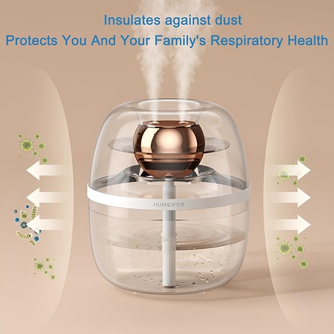 JINGYAN 3L Ultrasonic Cool Mist Humidifier - Transparent Tank, Easy to Clean, Dual Spray for 20H Quiet Mist Time, Night Light, Auto Shut-Off for Large Bedroom, Office, Plant Care (Pink)
