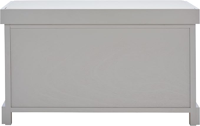 SAFAVIEH Home Collection – Freddy Vintage Grey Storage Bench with Wicker Baskets & Cushion, Entryway Seating Bench, Fully Assembled (AMH5736F)