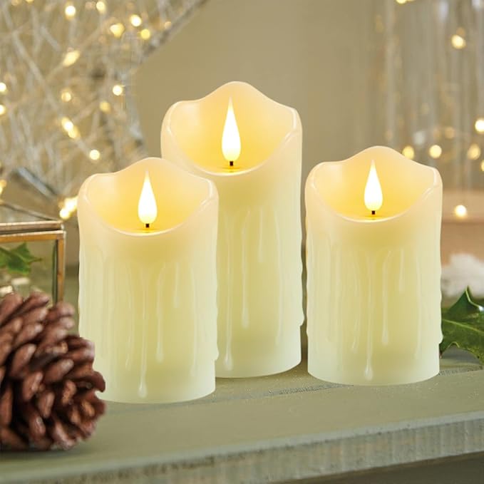 Flameless Battery Operated Flickering Candles with Remote and Timer, Real Wax Pillar Electric LED Candles for Home, Wedding, Halloween, Christmas, Party - 3" x 4"