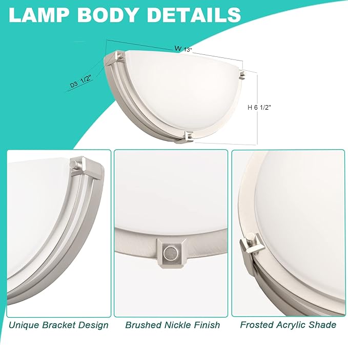 13 inch Dimmable LED Wall Sconce, Half Moon Wall Light Fixture, 3000K/4000K/5000K Color Temperature Adjustable, Modern Bathroom Vanity Light Fixtures，Super Bright 950 Lumen (Brushed Nickel)