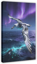 Framed Steampunk Mechanical Seagull Wall Art - Aurora Ocean Retro Poster for Bedroom Game Room Decor 08x12inch(20x30cm)