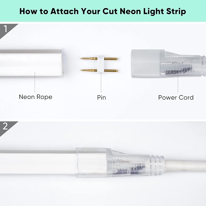 GZBtech 4.92FT Power Cord Connector Kit for 8 * 16mm LED Neon Rope Light,with Pins & End Cap & Heat Shrink Tube Set of 3