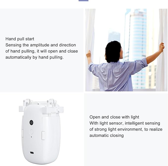 SUNGOOYUE Smart Curtain Opener, Automatic Curtain Opener Robot with Bluetooth App Control, Voice Control, Timer, Light Temperature Sensor, for Assistant