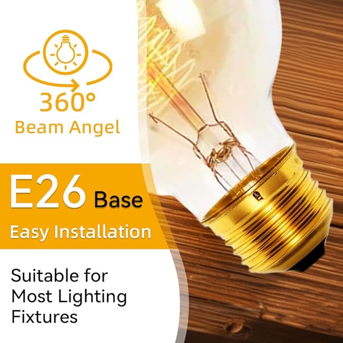 Jslinter Incandescent Light Bulbs 60 Watt Dimmable Bulbs 4 Pack, 2200K G80 Soft Light Bulbs Warm Light, 110v E26 Eecorative Light Bulb, Vintage 230LM Edison Bulb for Bedrooms, Living Rooms Clear glass