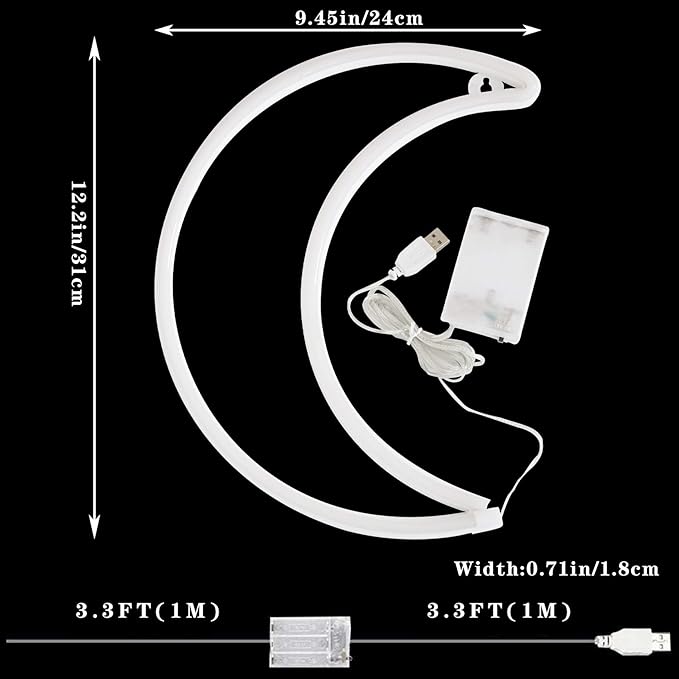 LED Blue Moon Neon Light, Cute Neon Moon Sign,Christmas Room Decor Battery or USB Powered 5V Art LED Decorative Lights Night Lights Indoor for Home, Bedroom, Office,Dorm,Party (Blue Moon)