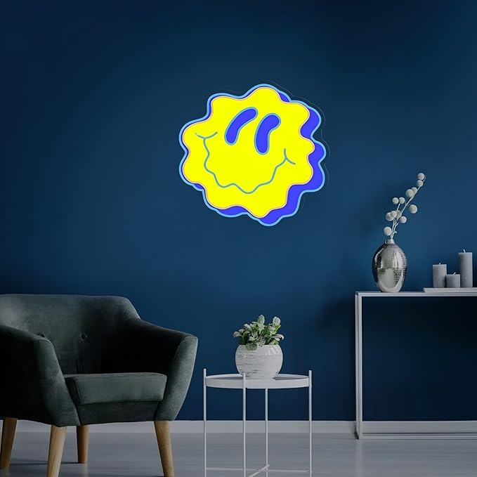 Smile Neon Sign, Dimmable UV Wavy Smiley Led Neon Lights for Wall Decor, Light Up Sign for Bedroom Living Room Studio Cafe Kids Room Creative Space Home Gift USB Powered