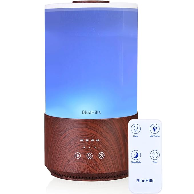 BlueHills Premium Large 4000 ML, 2000 ML, and 3000 ML XL Essential Oil Diffusers Humidifier Combo Set of 3 for Large Room Home with Décor LED Lights Great Gift –Dark Wood Grain and White Diffuser.