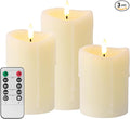 Ivory Flameless Candles with Remote and Timer, Real Wax Made Wax Drip LED Pillar Candles Battery Operated with 3D Flickering Flame Melted Top - 3" x 4",5",6" - Set of 3