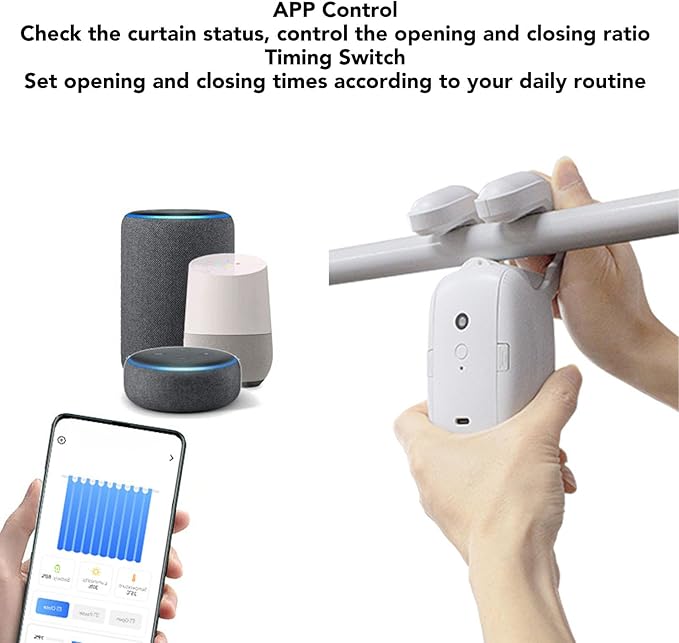 Automatic Curtain Opener and Closer, Smart Curtain Motor with App Timer, Remote Control Curtain Rail Curtain Opener Robot for Roman Rod Tracks