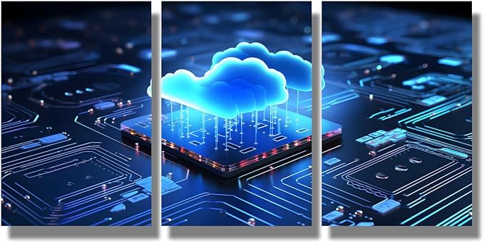 LSIUHWUWI 3 Panel Modern Wall Art Capturing the Essence of Cloud Computing Pictures Print on Canvas Wall Art for Bedroom Living Room Home Office Wall Decorations Framed Ready to Hang 16x24inchx3