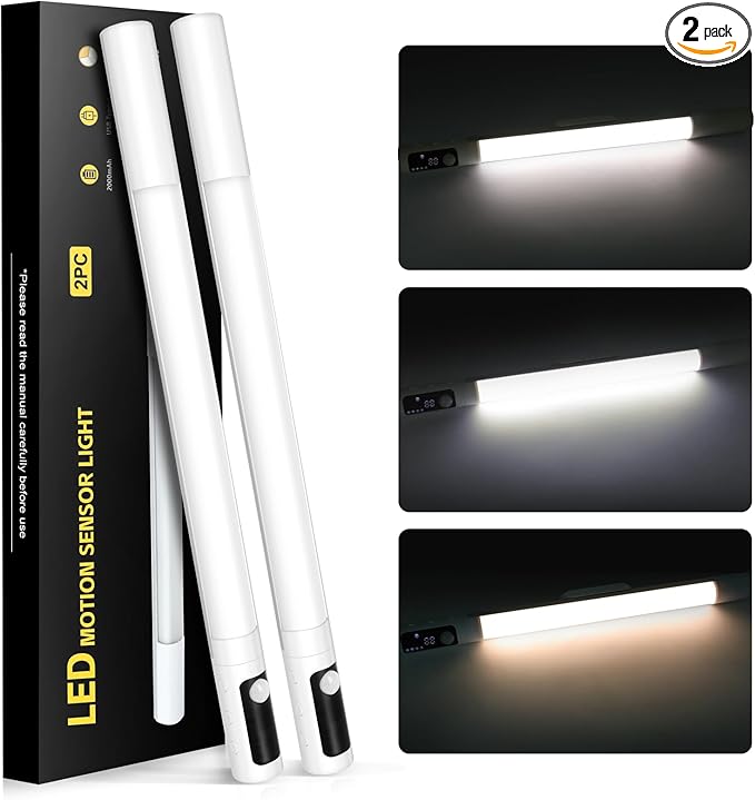 Under Cabinet Lighting,15.2" 2Pack Sensor Light Indoor with Battery Level Display Function,Closet Light can be Disassembled for Handheld use,wireless under cabinet lights fo Wardrobe,Bedroom, Kitchen