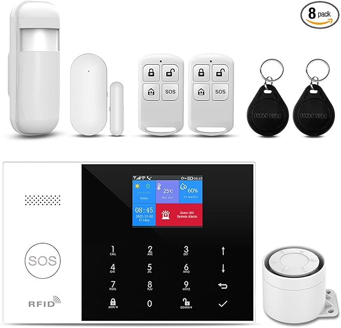 PGST Wireless Home Alarm System 8-Piece Kit, WiFi/4G Alarm System for Home Security with Phone APP Alert (Door Sensor,Siren, Remote, Motion Detector) for Home,Apartment, Compatible with Alexa(105-A)