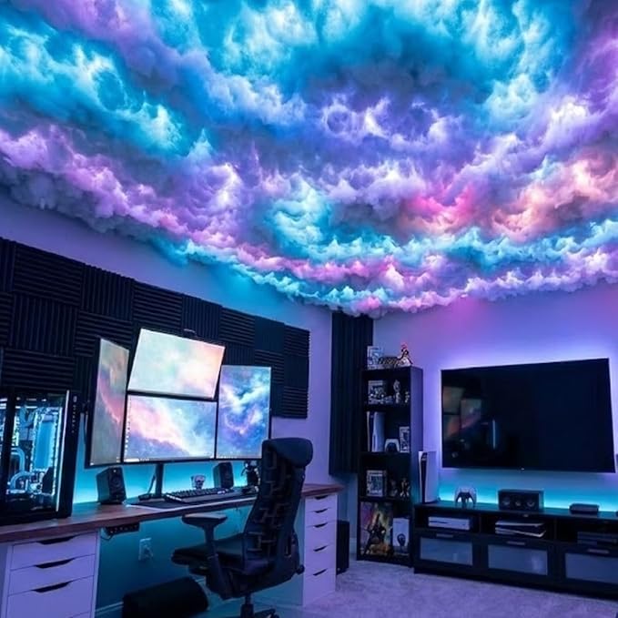 Cloud LED Lights for Ceiling. 3D Thunder Clouds Light Music Sync LED Storm Kits with Multicolor Changing Strip. Thundercloud for Gaming Room & Basement décor 16 Ft