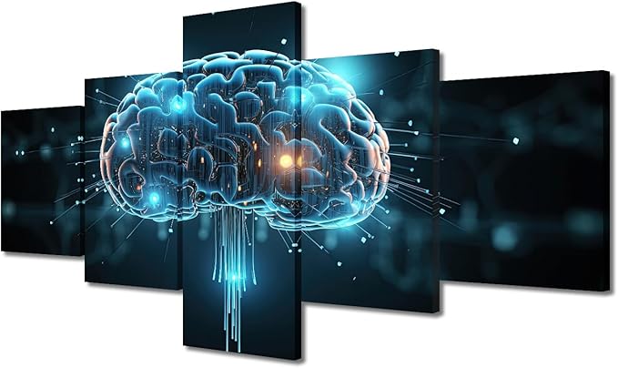 Brain Painting Posters Artificial Intelligence Concept House Deocration for Living Room Smart Brain Canvas Prints Wall Art for Office Bedroom Modern Artwork Framed Ready to Hang (50"Wx24"H)