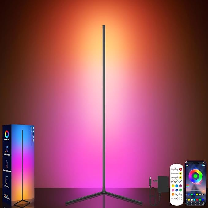 LED Corner Floor Lamp, Corner Lamp - 16 Million DIY Colors, 68+ Scenes, App & Remote Control, Smart RGBICW Corner Light with Music Sync & Timer Setting, LED Lamp for Bedroom, Living Room, Gaming Room