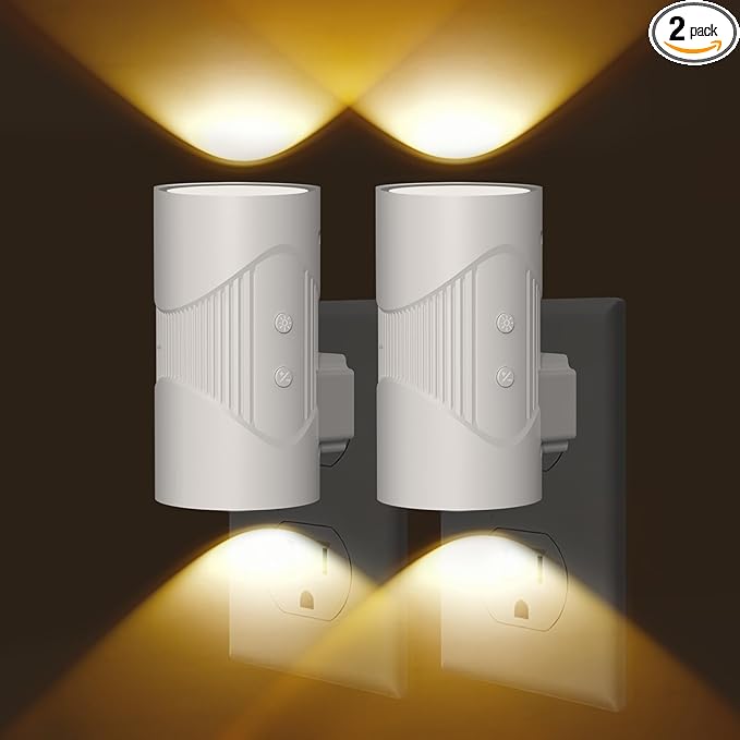 LED Motion Sensor Night Light Plug in, Dimmable LED Night Light with Dusk to Dawn Light Sensor, Soft White 3000K, Auto On/Off Nightlight (Light Sensor Night Light)