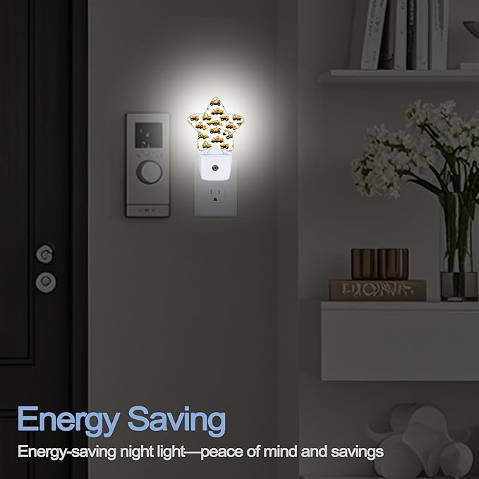 Yellow Cartoon Truck Dusk to Dawn Star Night Light,Construction Smart Sensor Nightlight for Bedroom Kitchen Hallway Stairs,Plug-in Energy Efficient Decor Desk Lamp Women Men Gifts