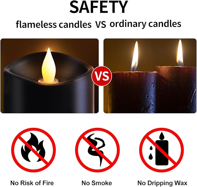 3x5 Flickering Flameless Candles Set of 3, 2AA Battery Life 600 Hours Battery Candles Flickering with Timer,5 inch Flameless Candles with Remote for Indoor/Outdoor, Black