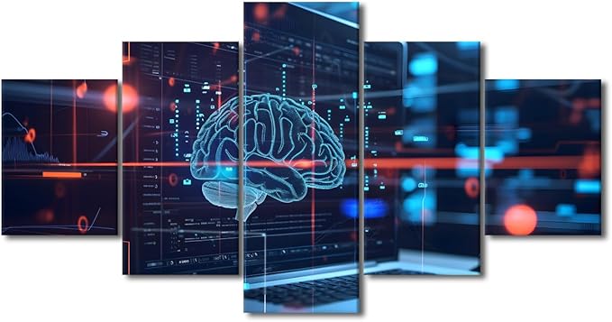 5 Panel Digital Human Brain Canvas Wall Decor for Living Room Neural Network Paintings Wall Decor Artificial Intelligence Wall Posters for Bedroom Decor for Living Room House Decorations 60"Wx32"H
