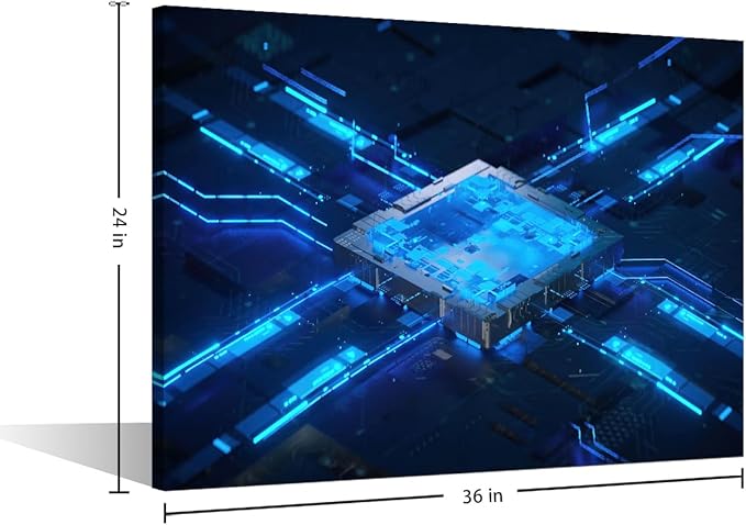 TUMOVO Canvas Wall Art for Living Room Technology Digital Art Large Wall Art CPU Concept Modern Artwork Computer Chip Contemporary Home Decor Print On Canvas Ready to Hang for Bedroom Office 36x24in