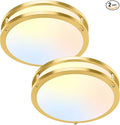 10 Inch LED Flush Mount Ceiling Lights, Gold Kitchen Lighting Fixtures with 2700K/3000K/4000K/5000K/6500K 5 Color Adjusted, Dimmable Modern Round LED Lights for Bedroom Living Room Laundry, 2-Pack