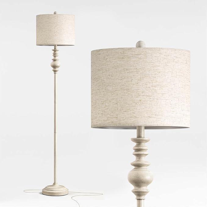 BOBOMOMO 64.25" Farmhouse Floor Lamp for Living Room, Tall Antique White Standing Lamp with Rotary Switch, Vintage Reading Lamp for Bedroom & Nursery, Rustic Home Decor Corner Lamp