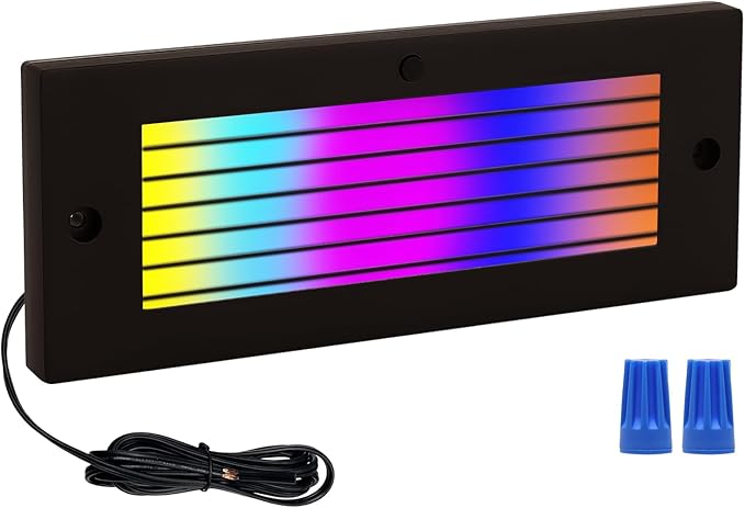 Color Changing RGB Low Voltage Deck Lights, 5W, 8.7 Inch 12V Waterproof Wired Outdoor Stair Lights for Steps, Decks, Fences, Stairwell, Large Area Glare Free Surface Mount, Bronze, ETL, 1PK