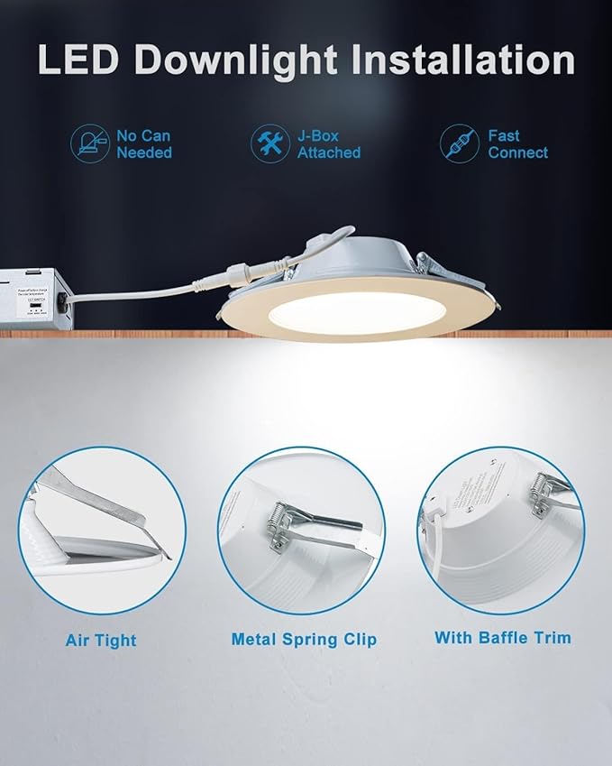 Lightdot 6 Inch Recessed Lighting 6 Pack White, 12W Dimmable LED Downlight 3CCT Selectable (3000K/4000K/5000K), Anti-Glare Slim Canless Ceiling Light