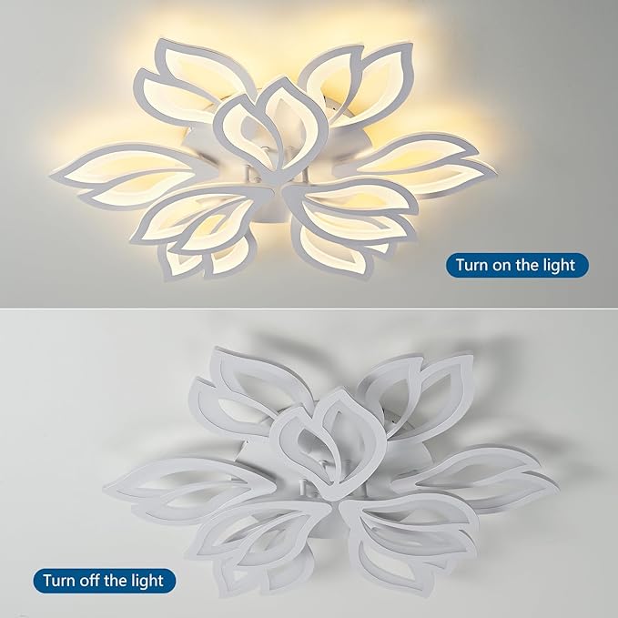 HuixuTe 28" White Modern Flower Dimmable Ceiling Light Fixture, 9 Leaves Low Profile Flush Mount Ceiling Light for Living Room Dining Room Bedroom