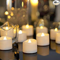 Homemory 48-Pack Novelty Flickering Flameless Tea Lights Candles, 200+Hours Battery-Operated LED Fake Candles for Wedding Table Centerpieces,Proposal,Anniversary, White Base, Ø1.5'' × H1.3''
